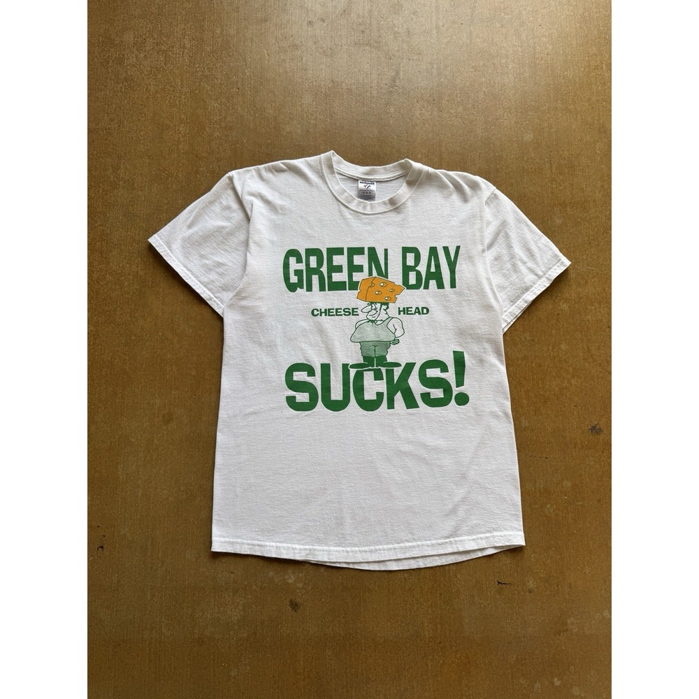 VTG Green Bay Sucks NFL Football Aaron Rodgers Swallows Cheese Head T-Shirt L